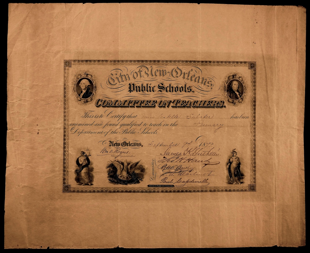 Estelle Sabater – Teacher’s Certificate, September 9, 1879